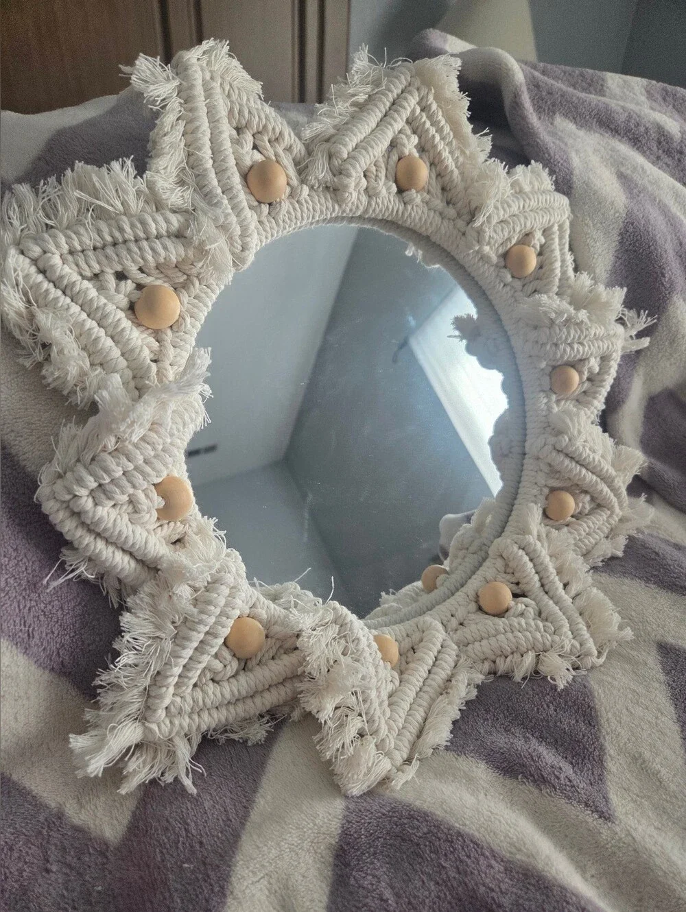 Cream Macramé Sunburst Wall Mirror